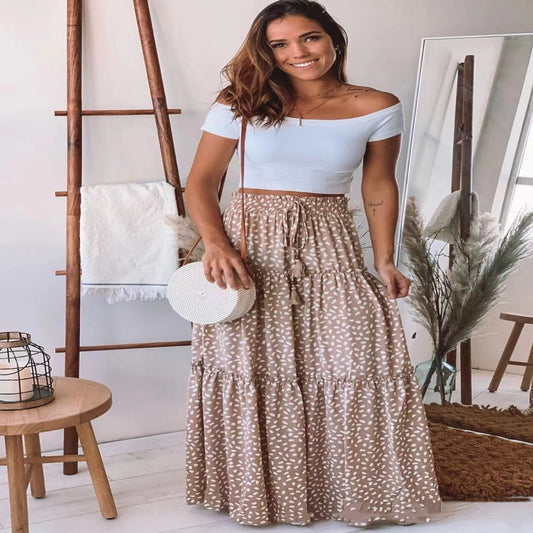 Falda Midi Clásica con Cintura Elástica y Pliegues