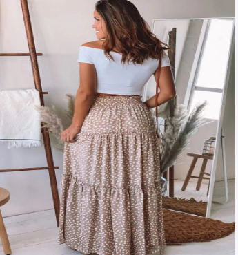 Falda Midi Clásica con Cintura Elástica y Pliegues